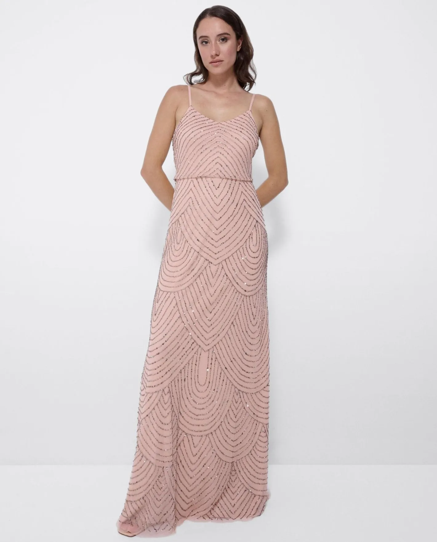 Cuplé Vestido Largo Tirantes Lentejuelas Rosa^Mujer Vestidos