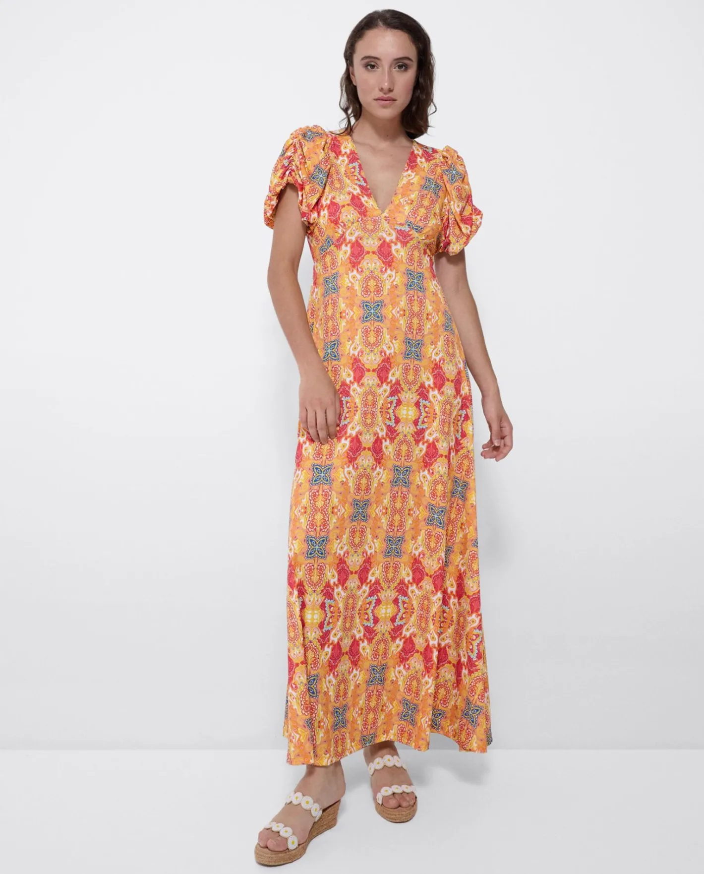 Cuplé Vestido Manga Abullonada Punto Estampado Cachemira^Mujer Vestidos