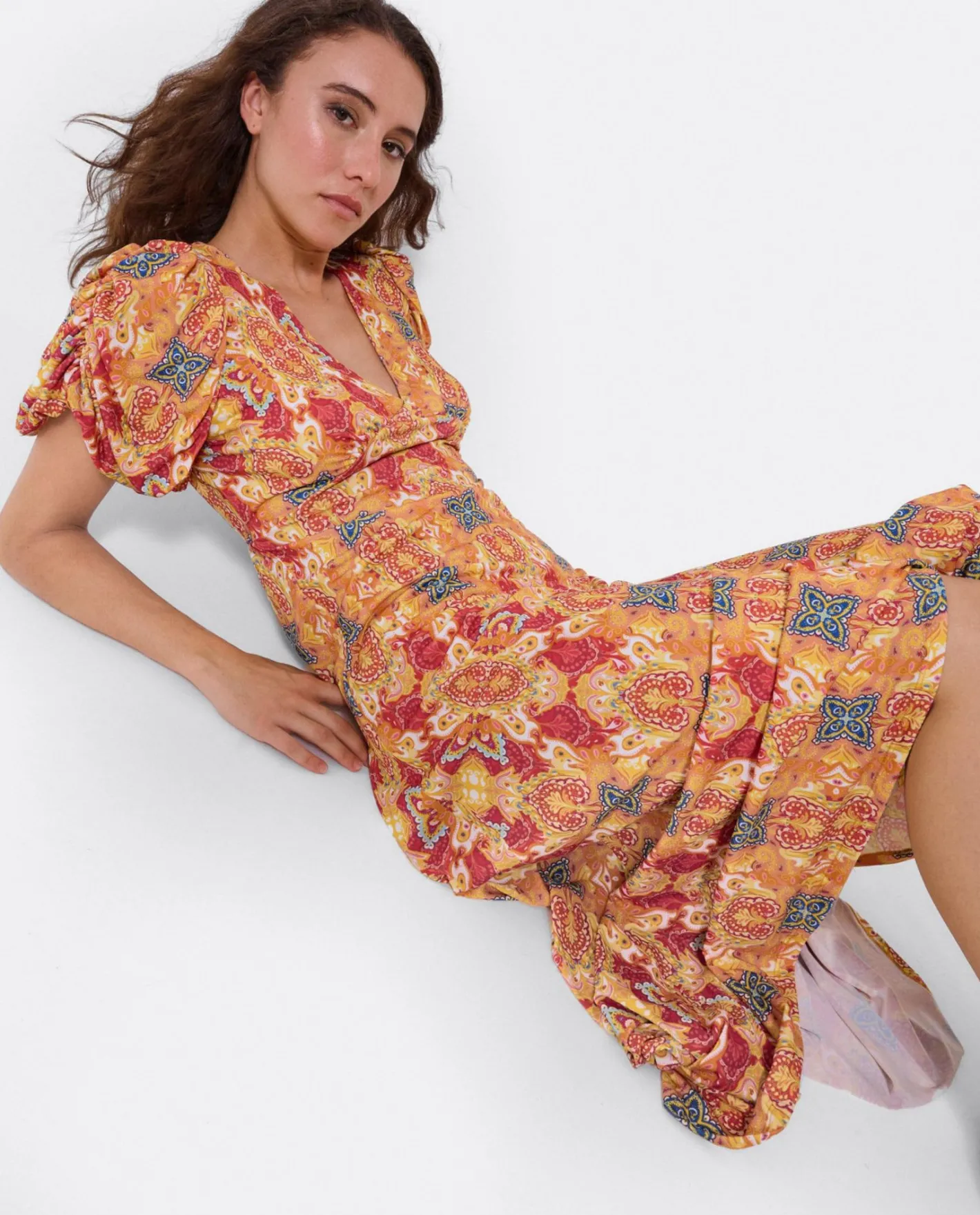 Cuplé Vestido Manga Abullonada Punto Estampado Cachemira^Mujer Vestidos