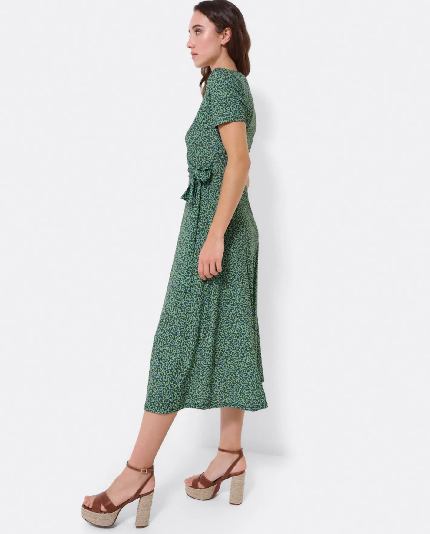 Cuplé Vestido Manga Corta Nudo Delantero Punto Leopardo^Mujer Vestidos