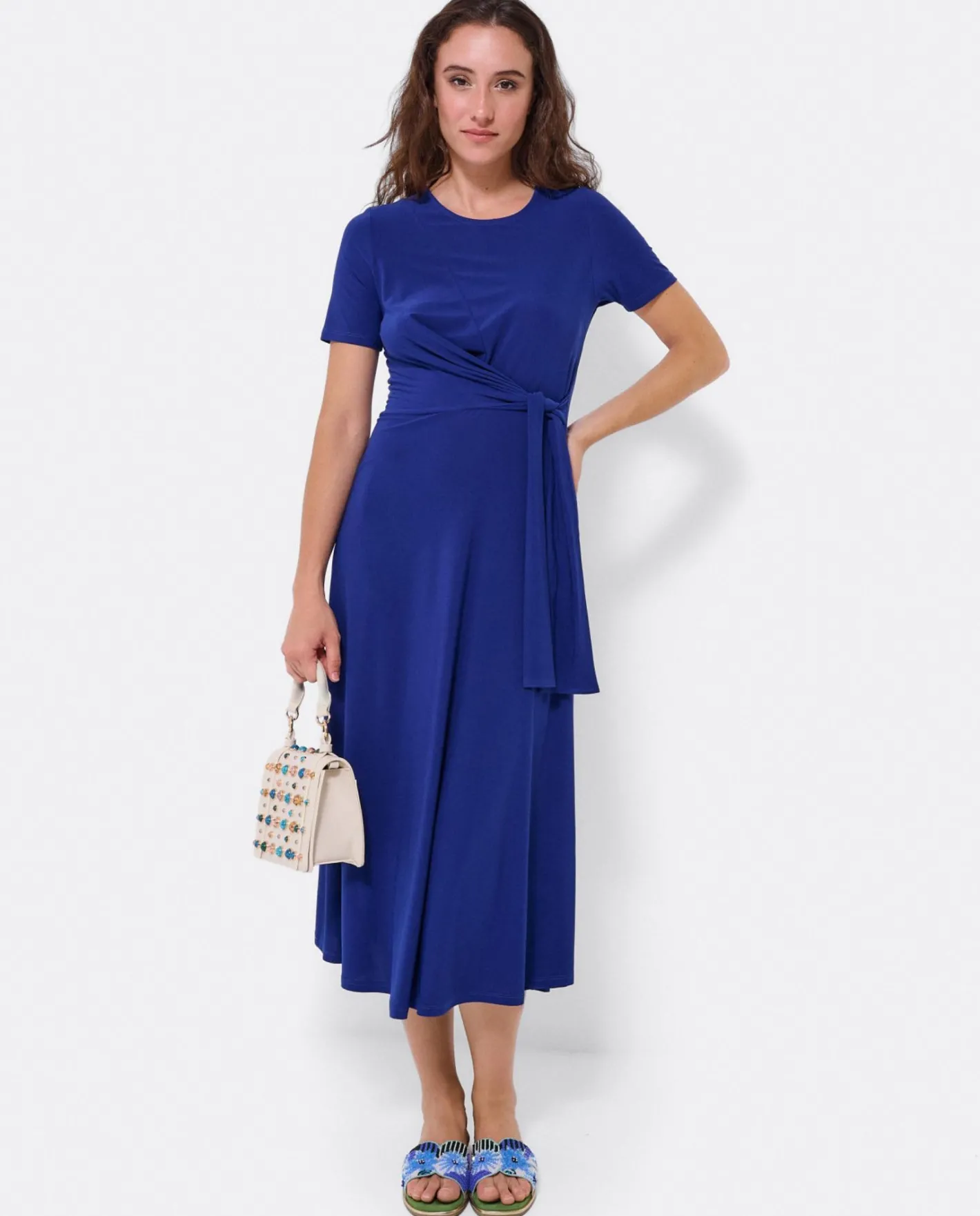 Cuplé Vestido Manga Corta Nudo Delantero Punto Marino^Mujer Vestidos
