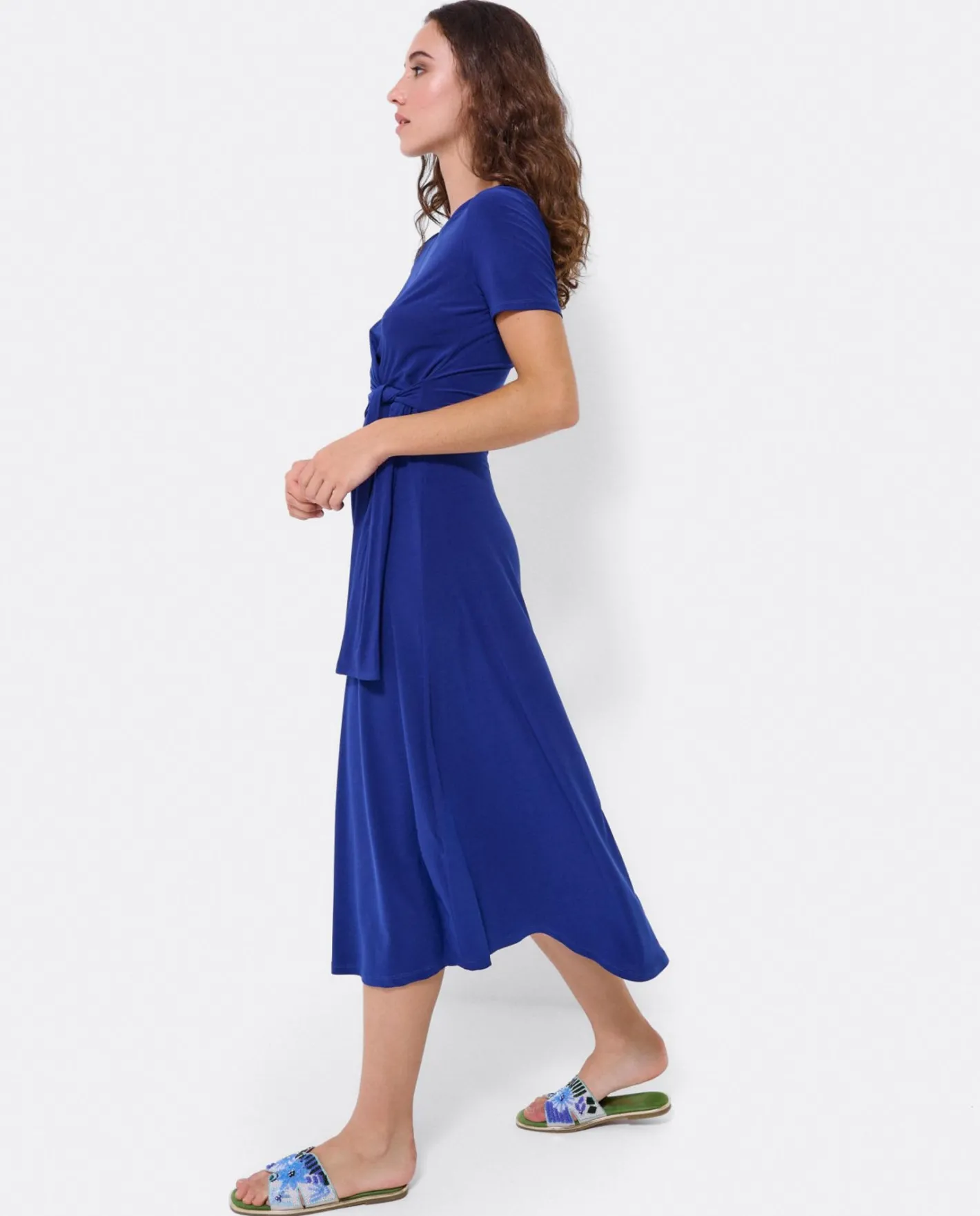 Cuplé Vestido Manga Corta Nudo Delantero Punto Marino^Mujer Vestidos