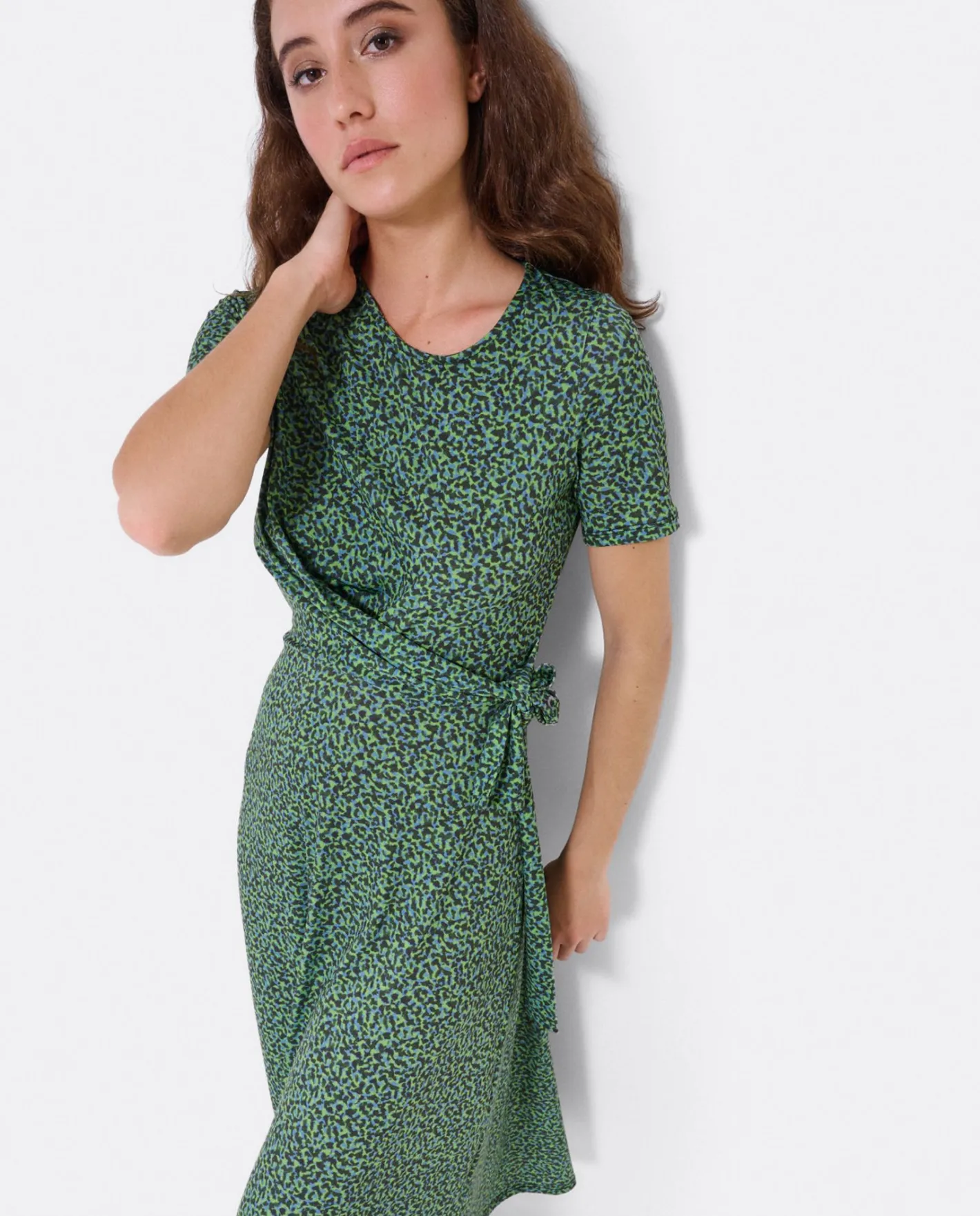 Cuplé Vestido Manga Corta Nudo Delantero Punto Leopardo^Mujer Vestidos