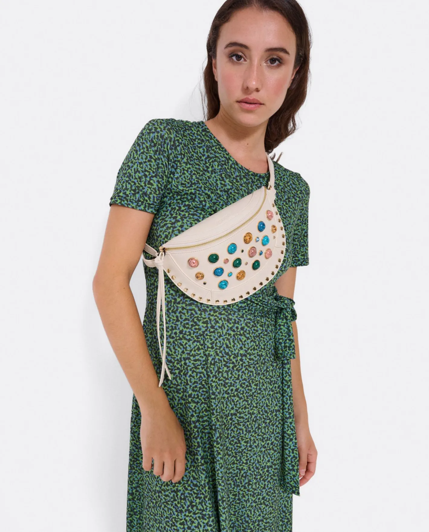 Cuplé Vestido Manga Corta Nudo Delantero Punto Leopardo^Mujer Vestidos