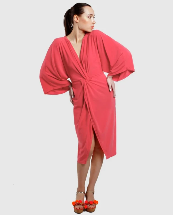 Cuplé Vestido Maxi Mangas Punto Fucsia^Mujer Vestidos