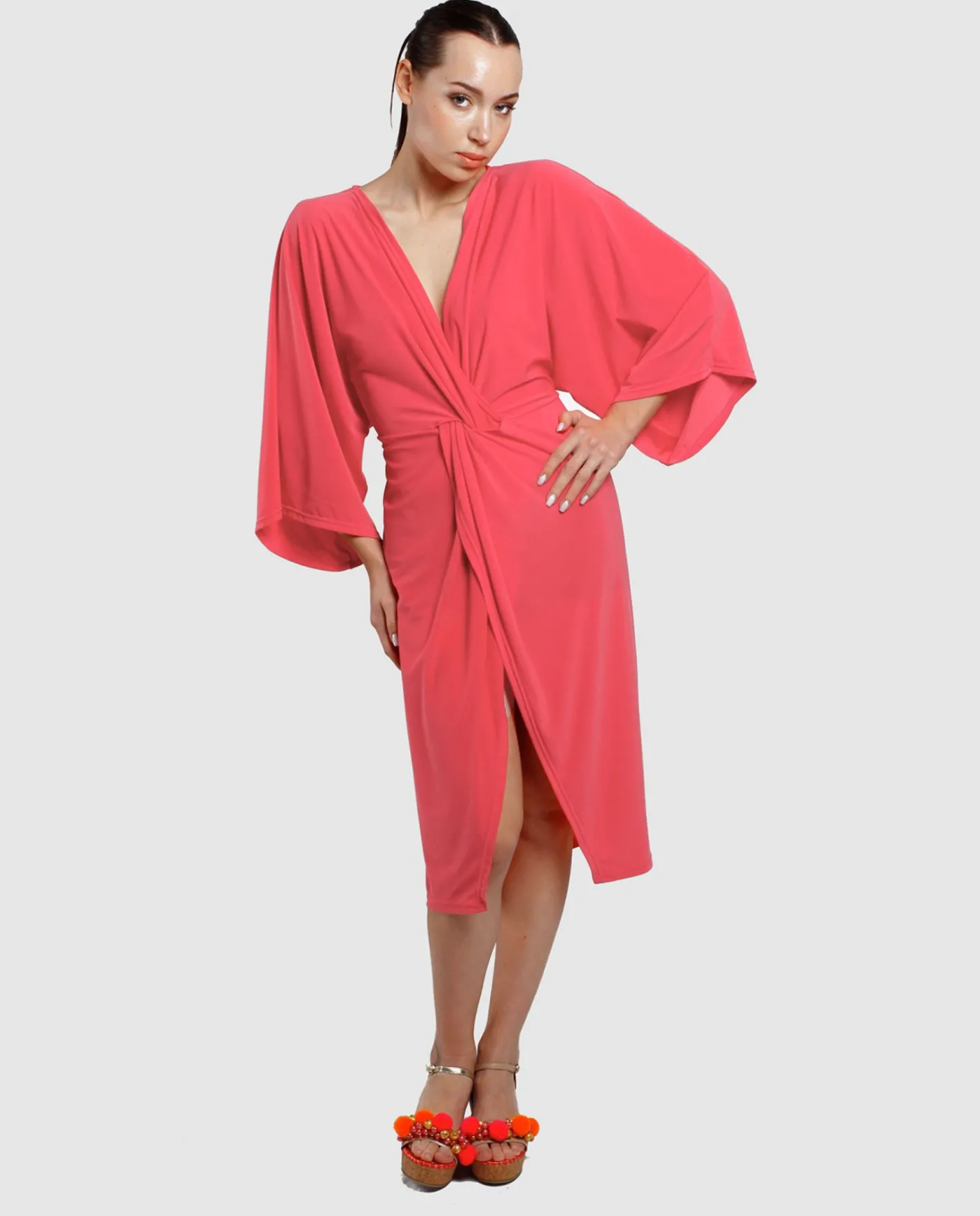 Cuplé Vestido Maxi Mangas Punto Fucsia^Mujer Vestidos