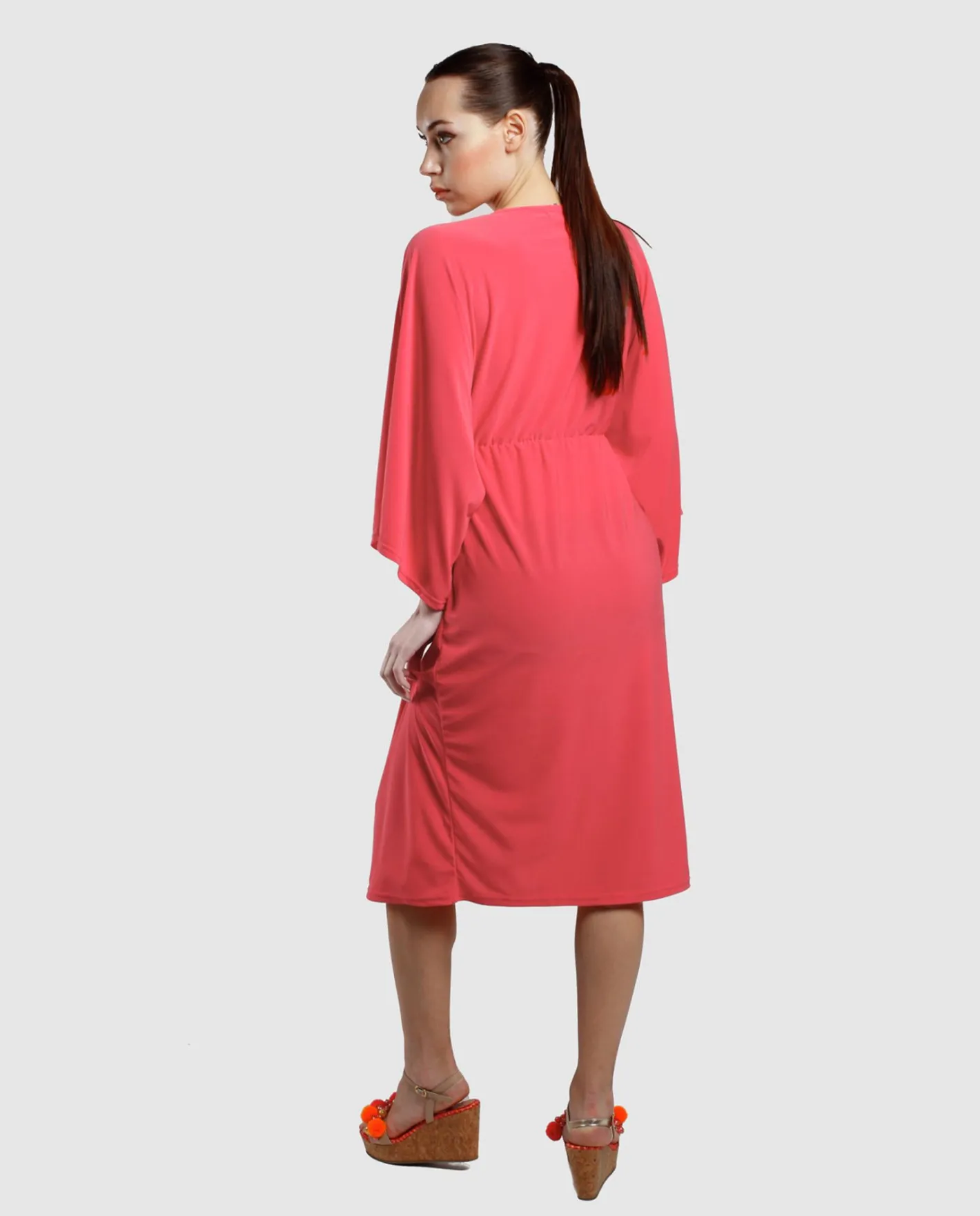 Cuplé Vestido Maxi Mangas Punto Fucsia^Mujer Vestidos