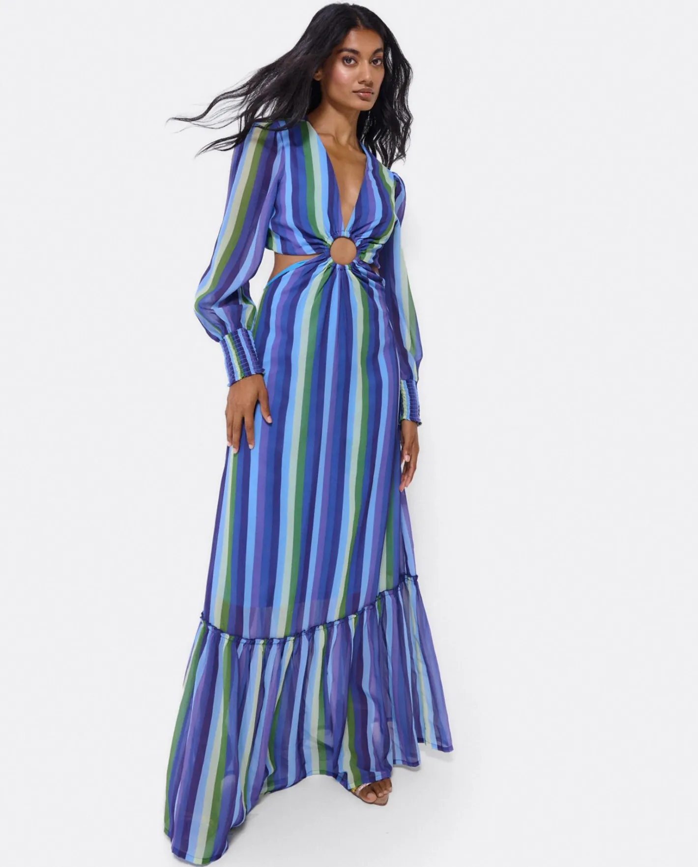 Cuplé Vestido Midi Aro Delantero Gasa Rayas Azul^Mujer Vestidos