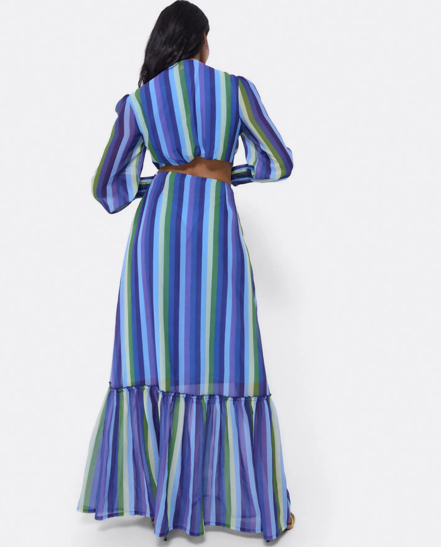 Cuplé Vestido Midi Aro Delantero Gasa Rayas Azul^Mujer Vestidos