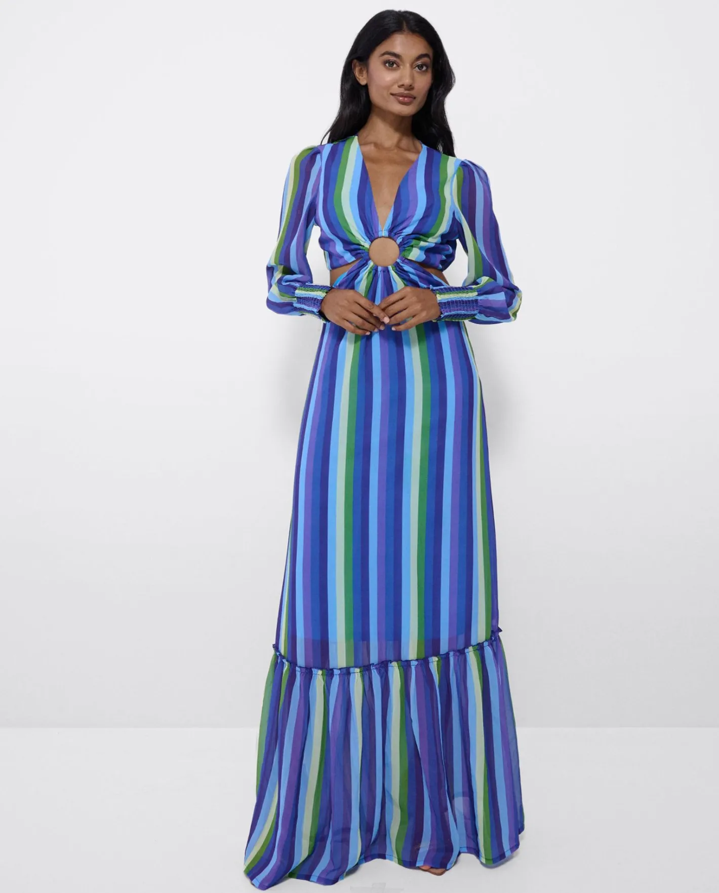 Cuplé Vestido Midi Aro Delantero Gasa Rayas Azul^Mujer Vestidos