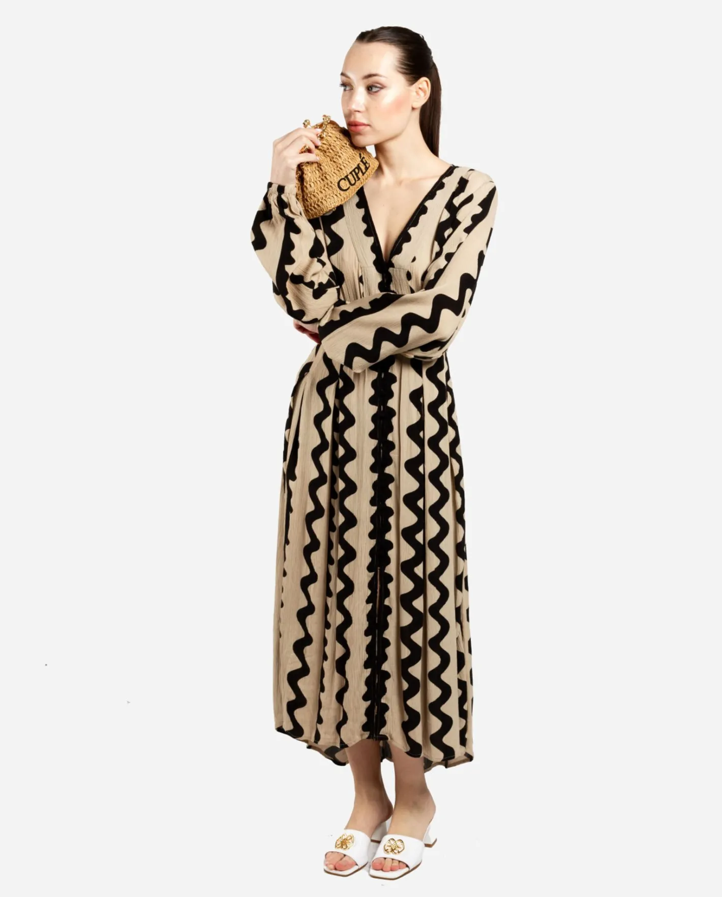 Cuplé Vestido Midi Botones Crep Beig^Mujer Vestidos
