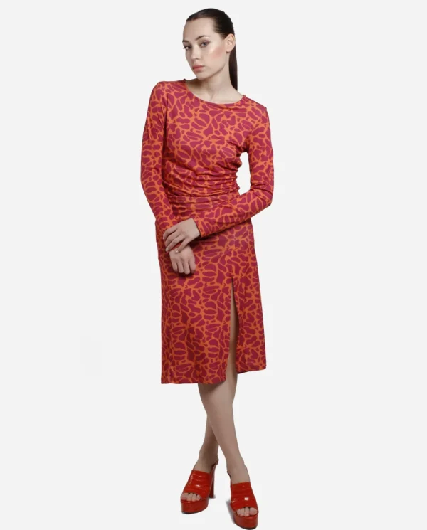 Cuplé Vestido Midi Fruncido Punto Estampado Jirafa^Mujer Vestidos