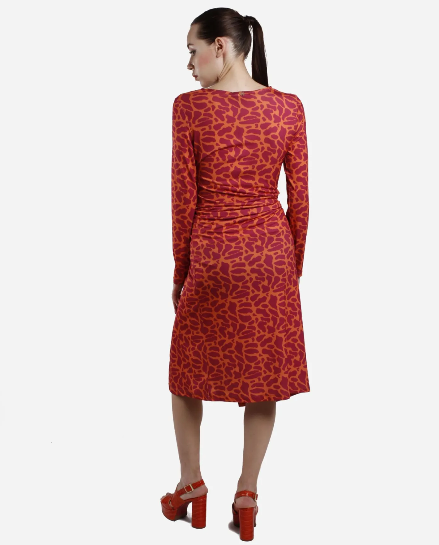 Cuplé Vestido Midi Fruncido Punto Estampado Jirafa^Mujer Vestidos