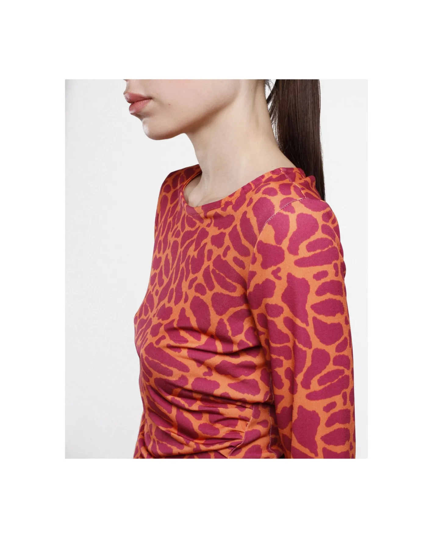 Cuplé Vestido Midi Fruncido Punto Estampado Jirafa^Mujer Vestidos