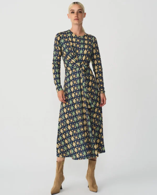 Cuplé Vestido Midi Punto Circular Geometrico Azul^Mujer Vestidos
