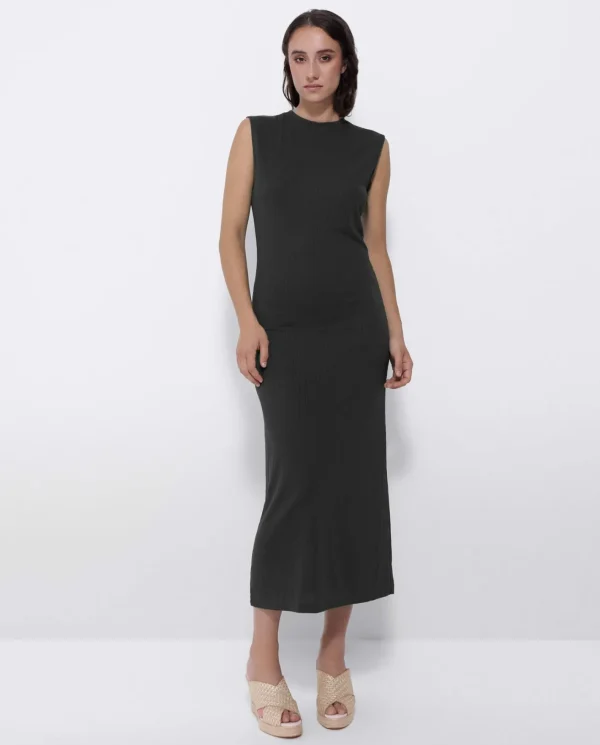 Cuplé Vestido Midi Punto Negro^Mujer Vestidos
