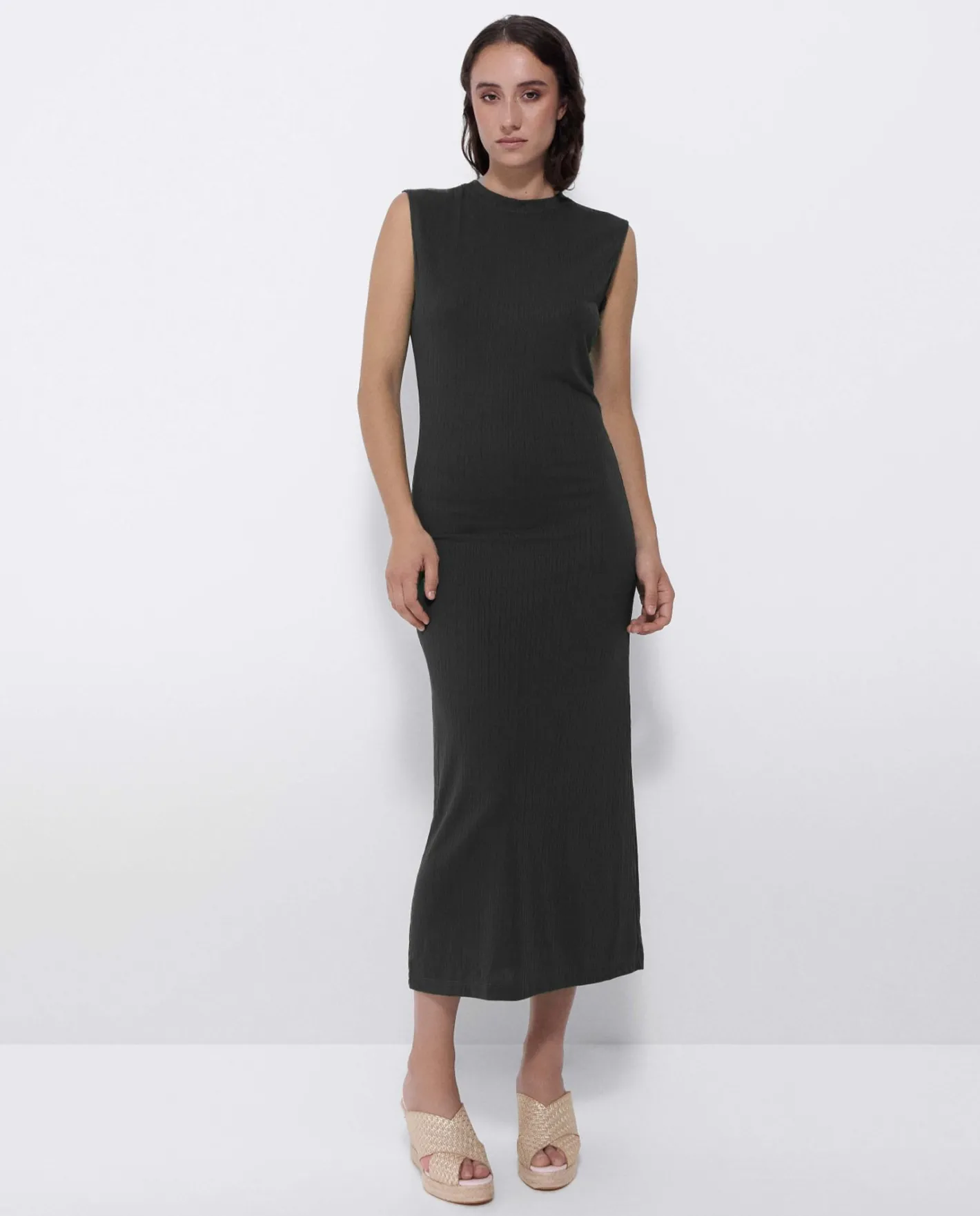 Cuplé Vestido Midi Punto Negro^Mujer Vestidos