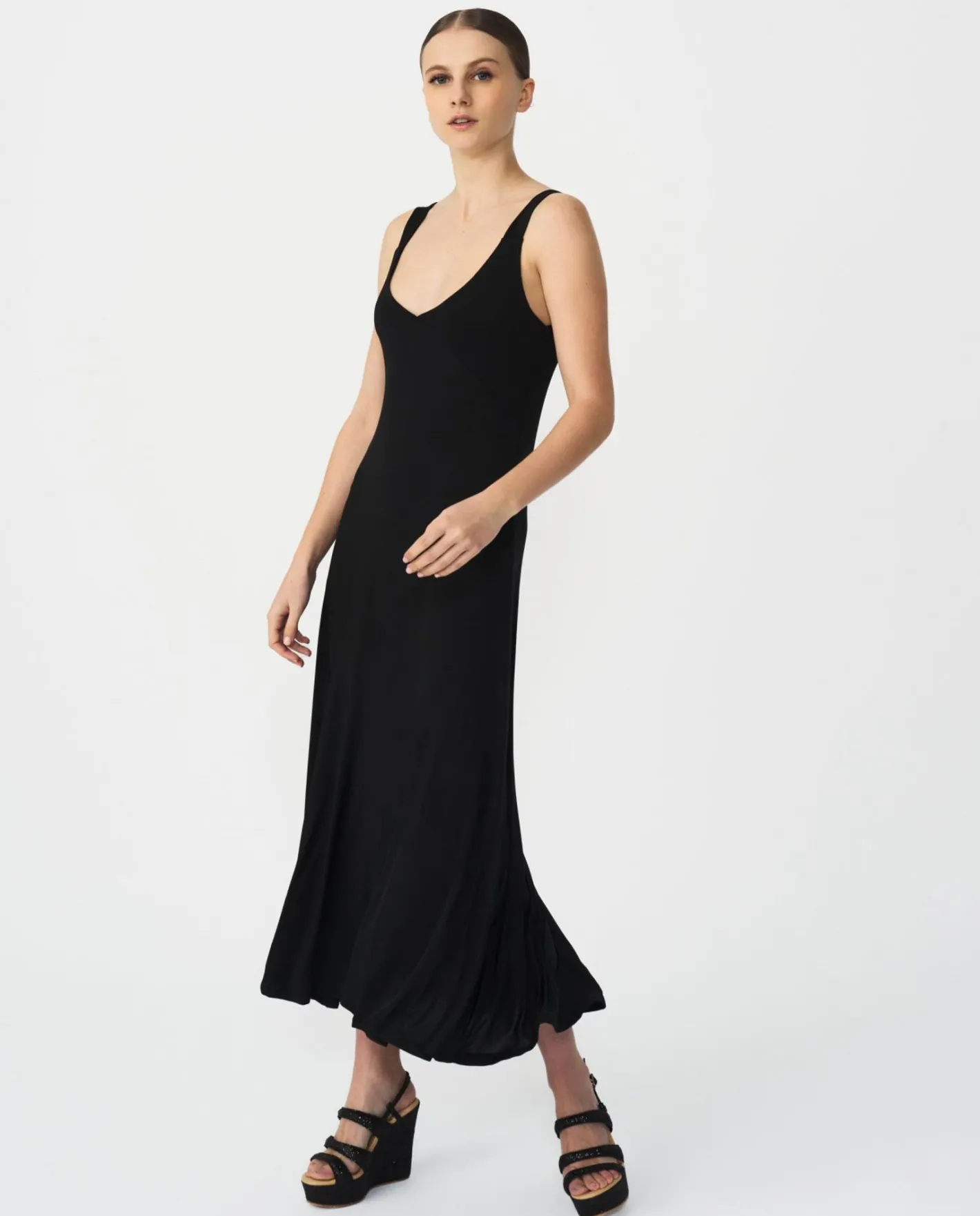 Cuplé Vestido Midi Punto Negro^Mujer Vestidos