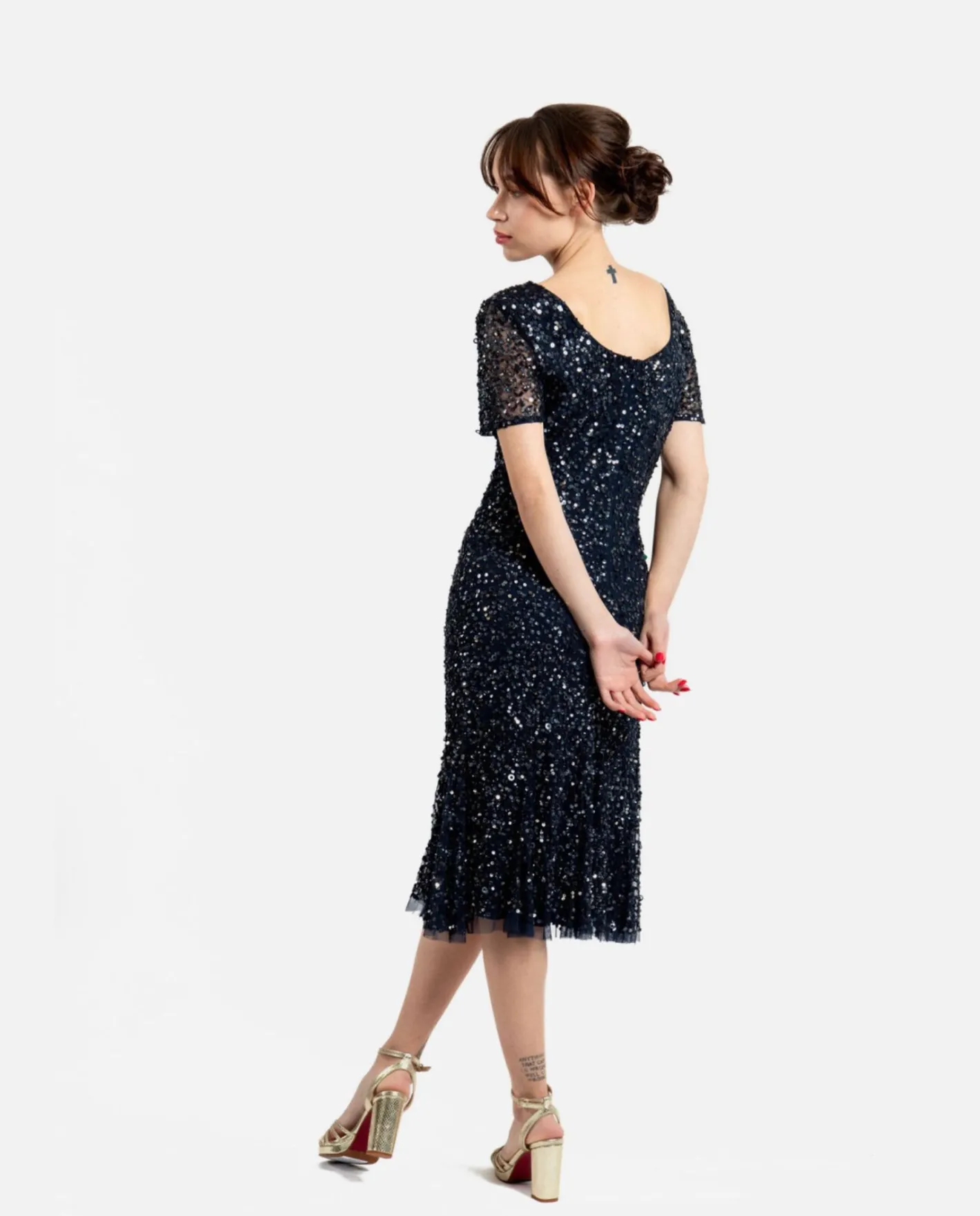 Cuplé Vestido Midi Volante Lentejuelas Marino^Mujer Vestidos