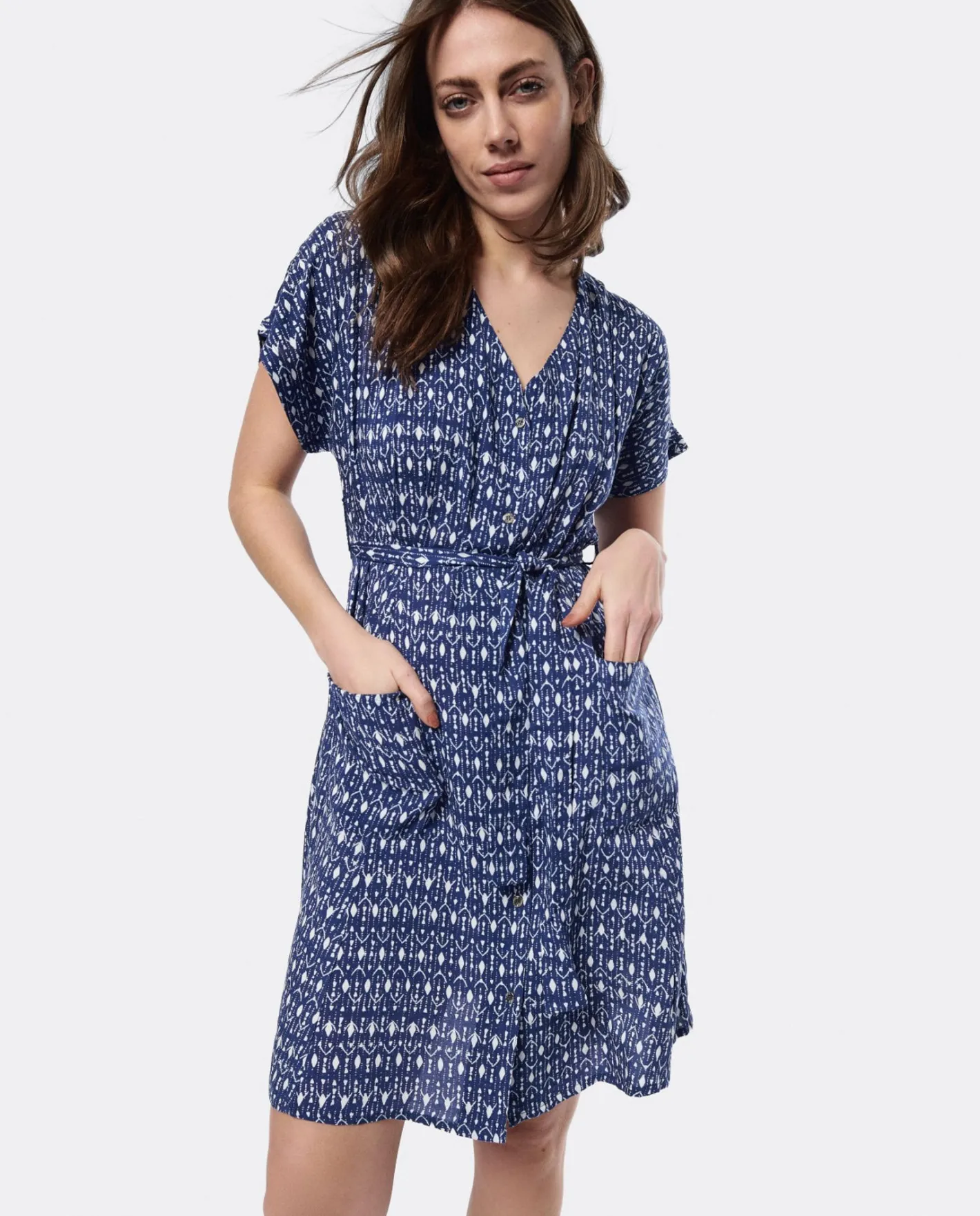 Cuplé Vestido Mini Anudado Viscosa Geometrico Azul^Mujer Vestidos