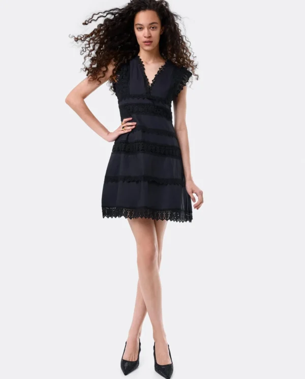Cuplé Vestido Mini Encaje Popelin Negro^Mujer Vestidos