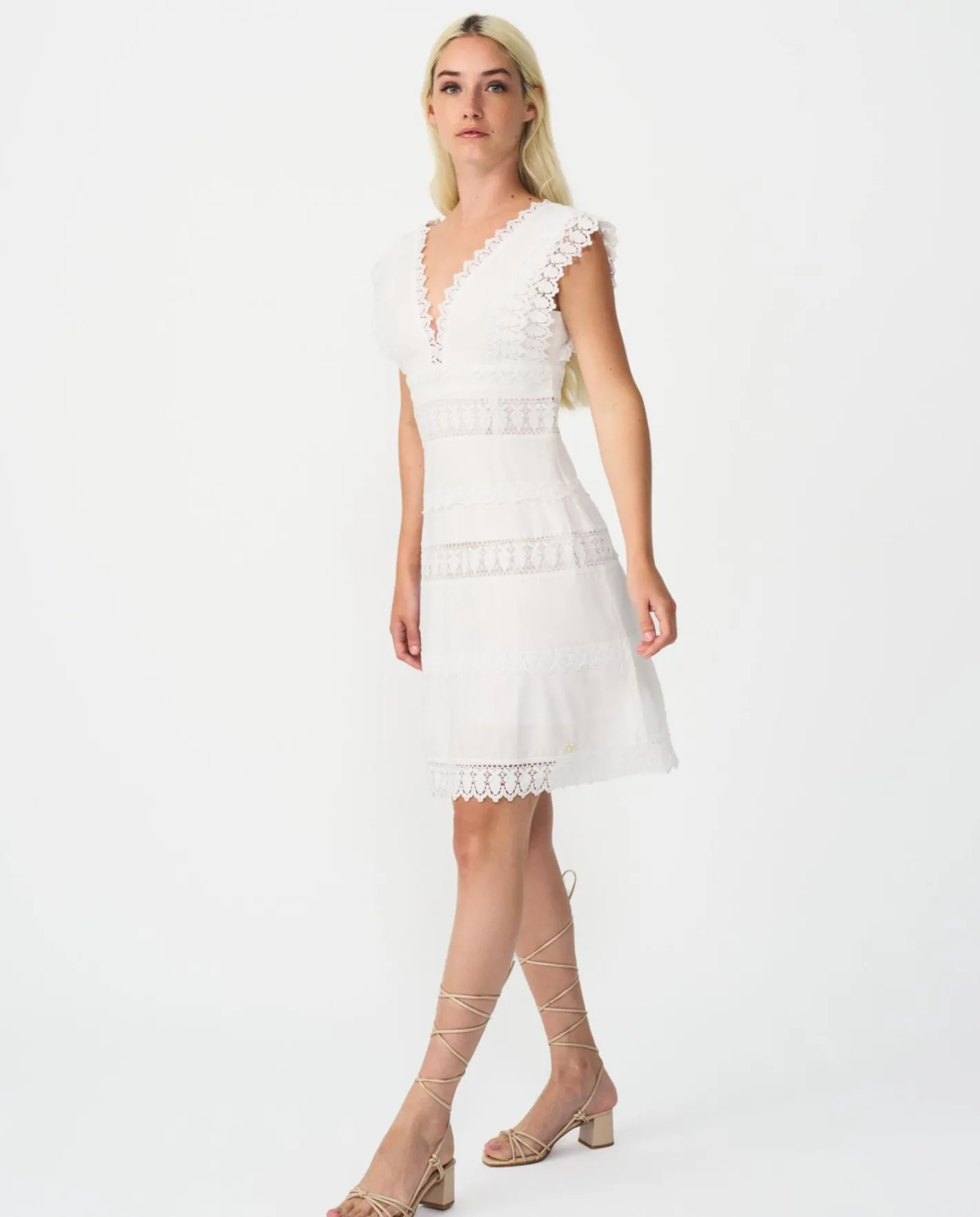 Cuplé Vestido Mini Encaje Popelin Blanco^Mujer Vestidos