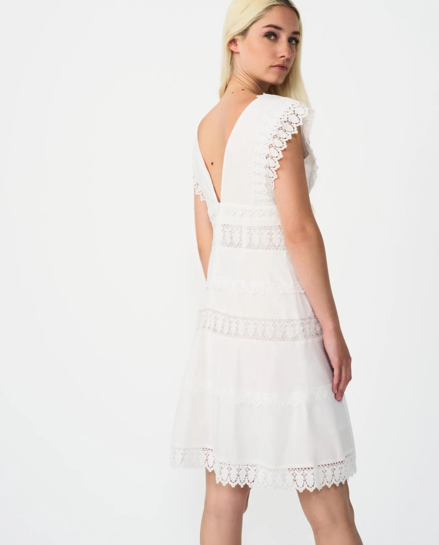 Cuplé Vestido Mini Encaje Popelin Blanco^Mujer Vestidos
