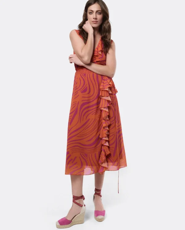 Cuplé Vestido Tirantes Volante Gasa Naranja^Mujer Vestidos