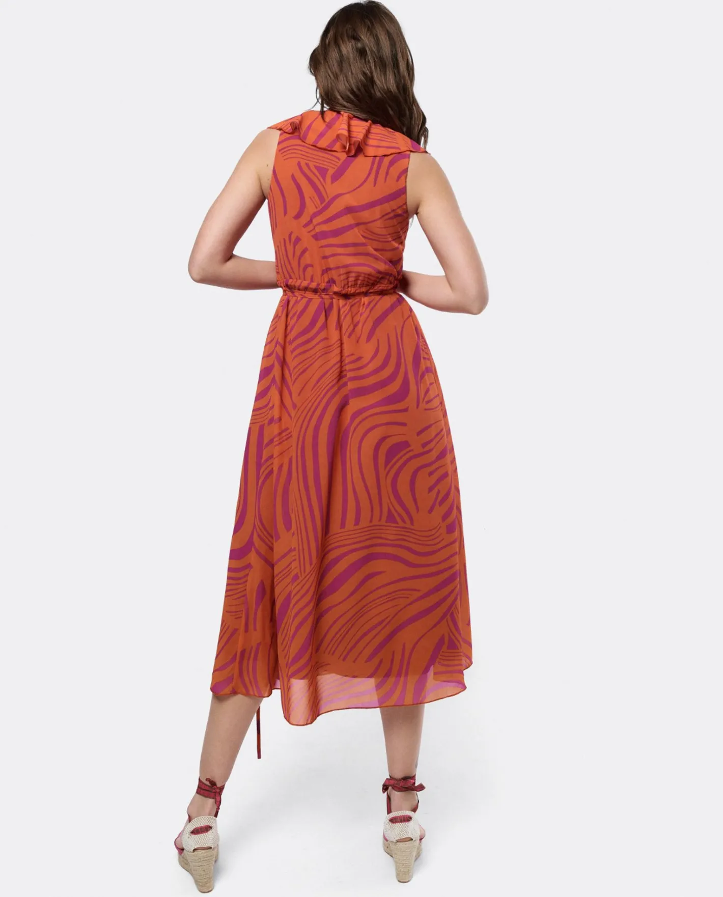 Cuplé Vestido Tirantes Volante Gasa Naranja^Mujer Vestidos