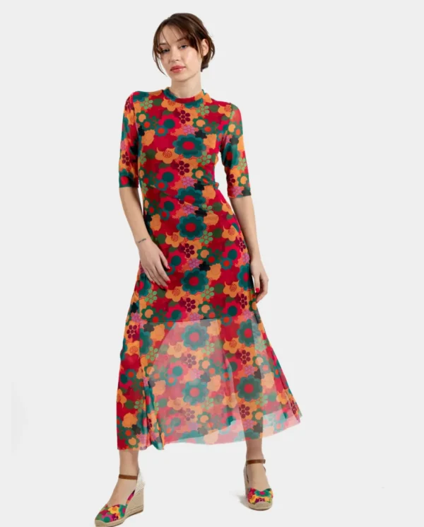 Cuplé Vestido Tul Manga Corta Tul Estampado Flores^Mujer Vestidos