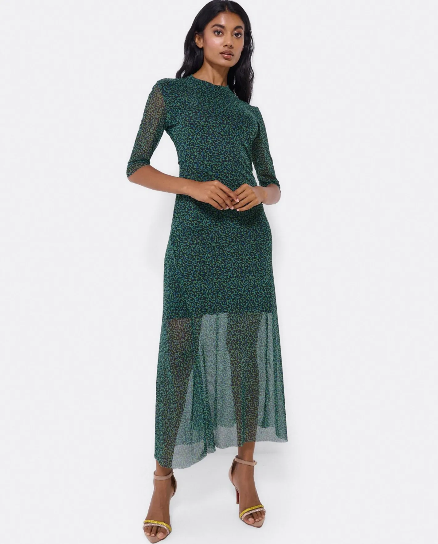 Cuplé Vestido Tul Manga Corta Tul Leopardo Verde^Mujer Vestidos