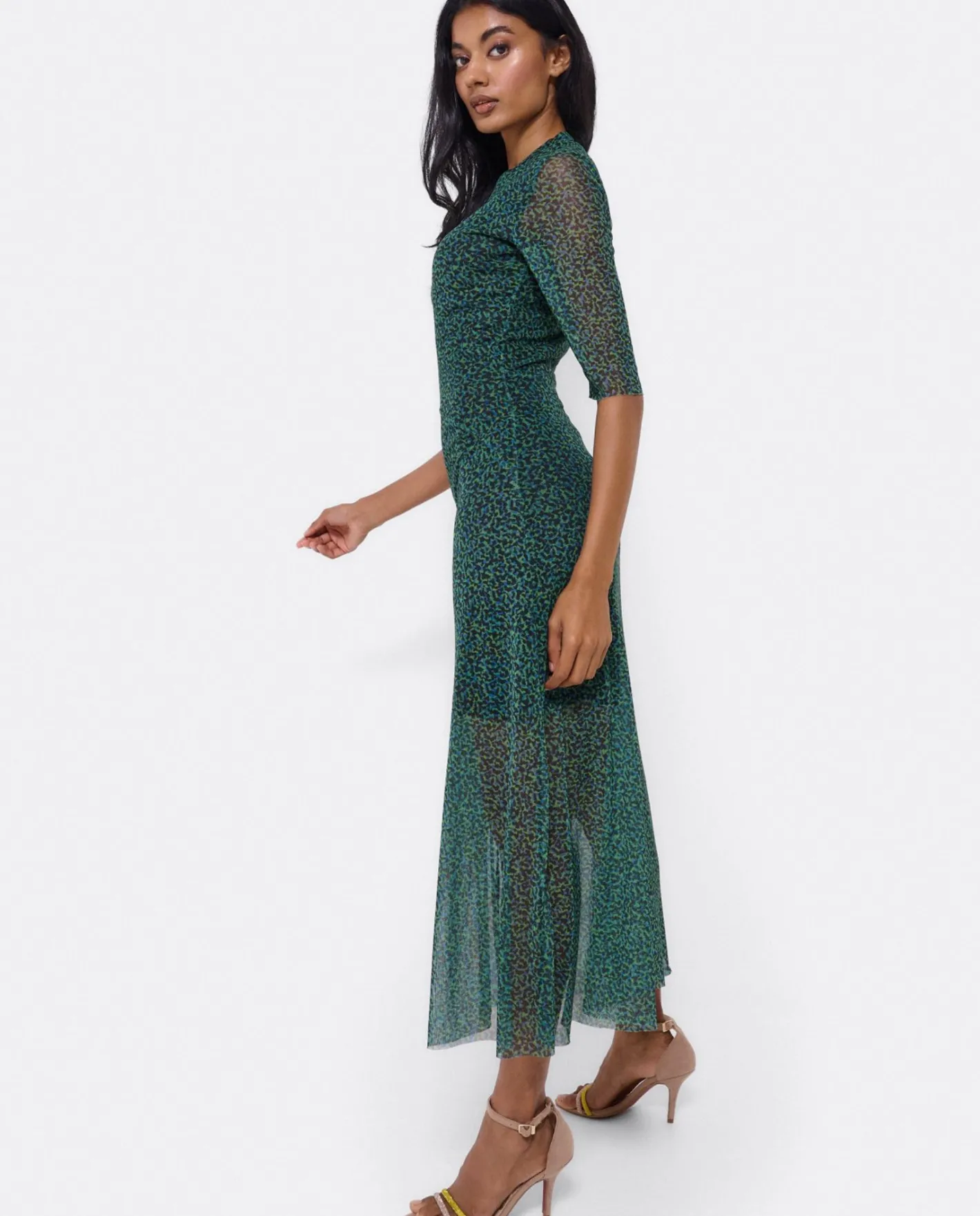Cuplé Vestido Tul Manga Corta Tul Leopardo Verde^Mujer Vestidos
