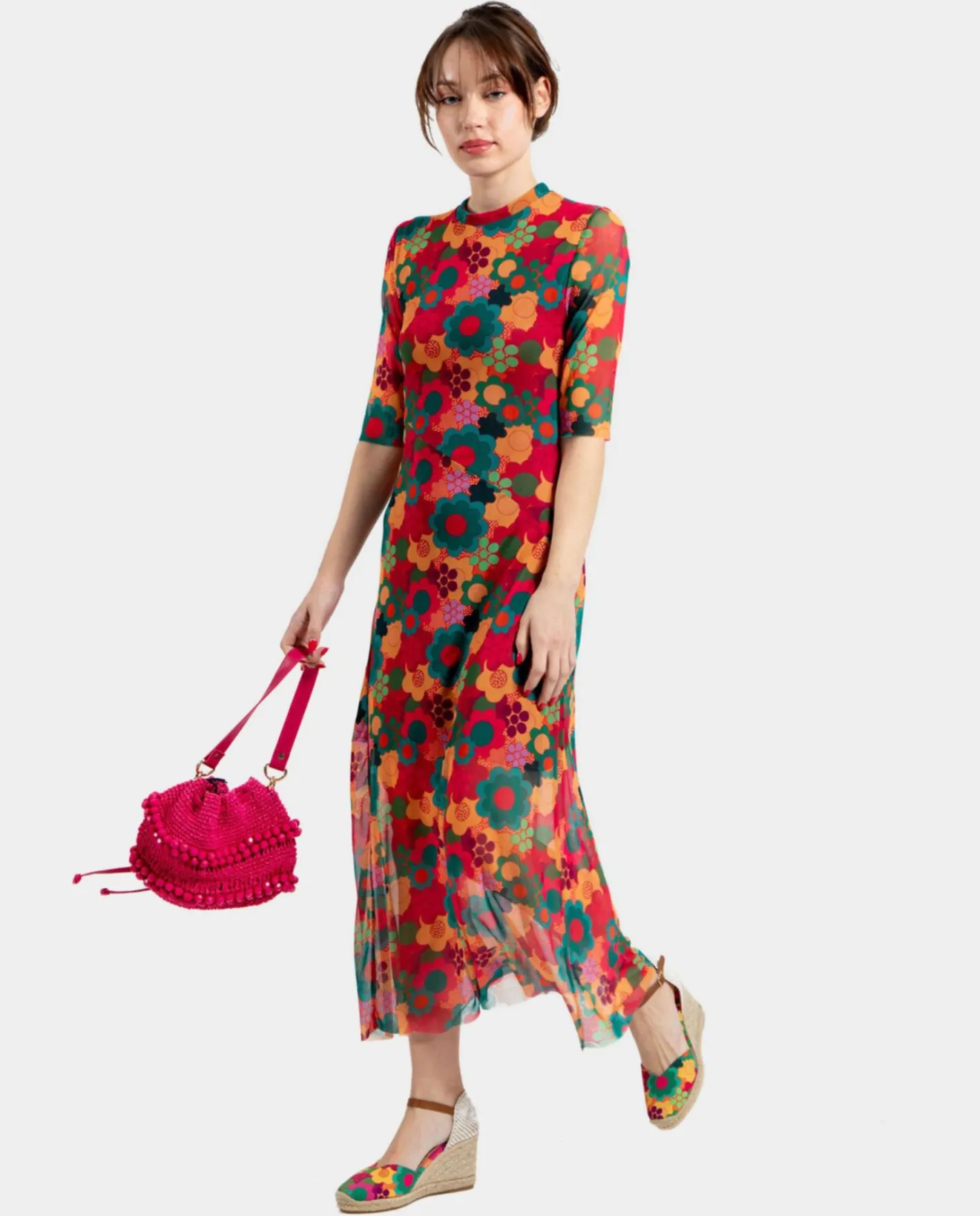 Cuplé Vestido Tul Manga Corta Tul Estampado Flores^Mujer Vestidos